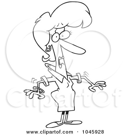 Royalty-Free (RF) Clip Art Illustration of a Cartoon Black And White Outline Design Of A Surprised Businesswoman by toonaday