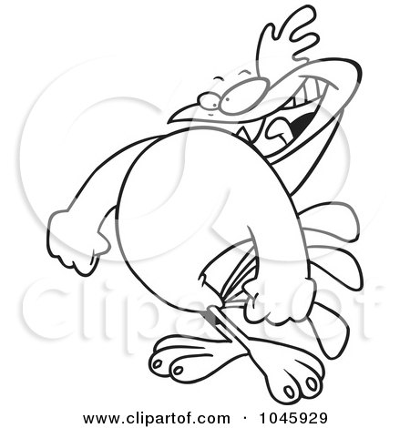 Royalty-Free (RF) Clip Art Illustration of a Cartoon Black And White Outline Design Of A Rooster Preparing To Crow by toonaday
