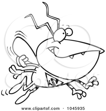 Royalty-Free (RF) Clip Art Illustration of a Cartoon Black And White Outline Design Of A Super Bug by toonaday
