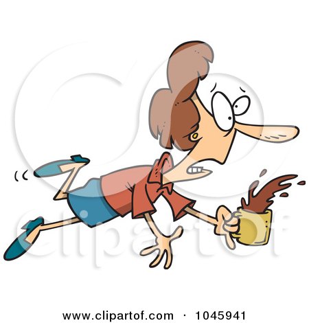 Royalty-Free (RF) Clip Art Illustration of a Cartoon Stumbling Businesswoman Spilling Coffee by toonaday