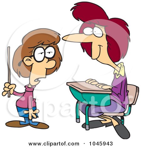 Royalty-Free (RF) Clip Art Illustration of a Cartoon Smart School Girl Giving Her Teacher A Lesson by toonaday