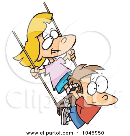 Royalty-Free (RF) Clip Art Illustration of a Cartoon Girl And Boy Swinging by toonaday