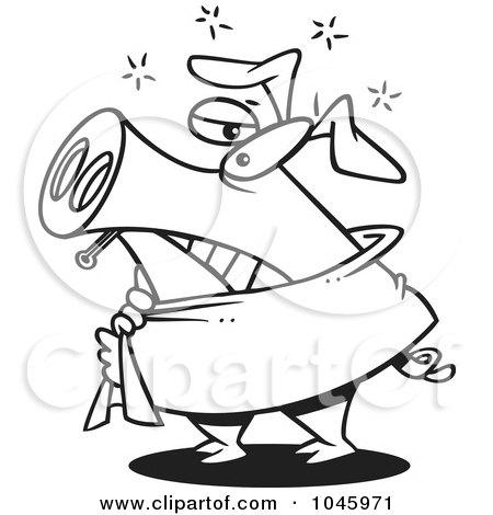 Royalty-Free (RF) Clip Art Illustration of a Cartoon Black And White Outline Design Of A Pig Sick With The Swine Flu by toonaday
