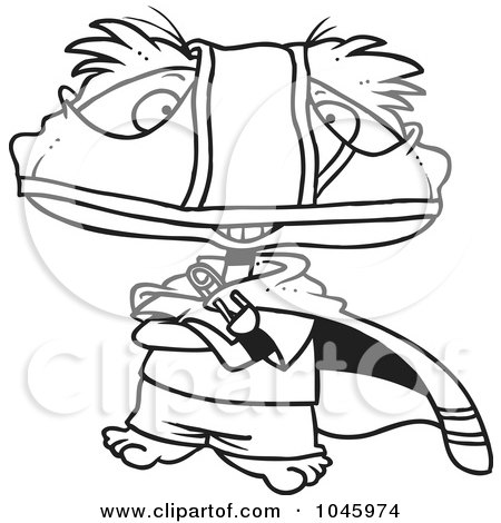 Royalty-Free (RF) Clip Art Illustration of a Cartoon Black And White Outline Design Of A Super Boy Wearing An Underwear Mask by toonaday