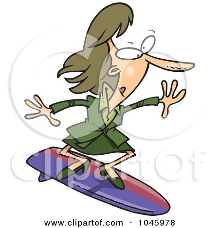 Royalty-Free (RF) Clip Art Illustration of a Cartoon Businesswoman Surfing by toonaday