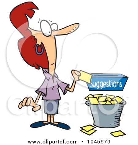 Royalty-Free (RF) Clip Art Illustration of a Cartoon Businesswoman Putting A Complaint In A Suggestion Box by toonaday