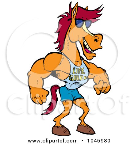 Royalty-Free (RF) Clip Art Illustration of a Cartoon Studly Lifeguard Horse by toonaday