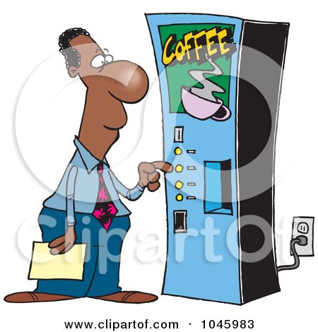 Royalty-Free (RF) Clip Art Illustration of a Cartoon Black Businessman Using A Coffee Machine by toonaday
