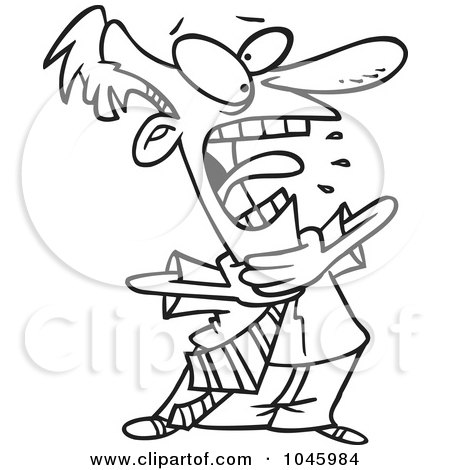 Royalty-Free (RF) Clip Art Illustration of a Cartoon Black And White Outline Design Of A Choking Businessmanb by toonaday