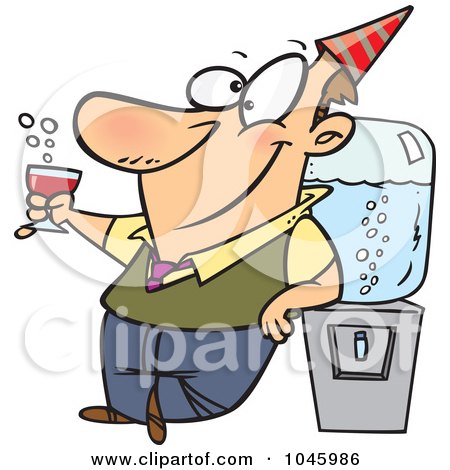 Royalty-Free (RF) Clip Art Illustration of a Cartoon Businessman Cheering By The Cooler by toonaday