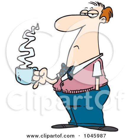 Royalty-Free (RF) Clip Art Illustration of a Cartoon Bored Businessman With Coffee by toonaday
