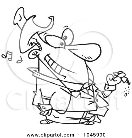 Royalty-Free (RF) Clip Art Illustration of a Cartoon Black And White Outline Design Of A Businessman Smoking A Cigar And Listening To Music by toonaday