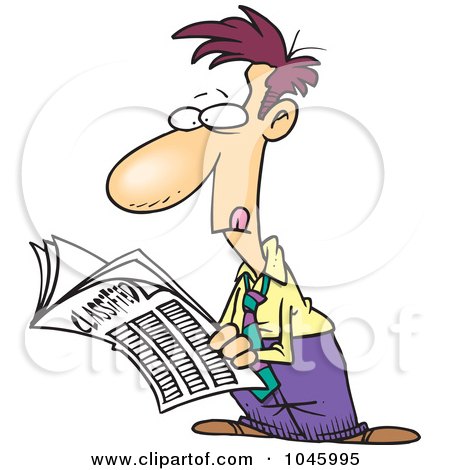 Royalty-Free (RF) Clip Art Illustration of a Cartoon Businessman Browsing The Classifieds by toonaday