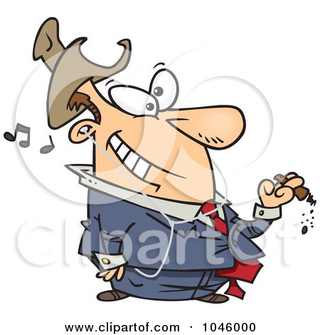 Royalty-Free (RF) Clip Art Illustration of a Cartoon Businessman Smoking A Cigar And Listening To Music by toonaday