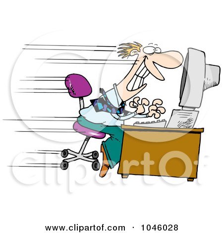 Royalty-Free (RF) Clip Art Illustration of a Cartoon Man Speeding By On A Computer by toonaday