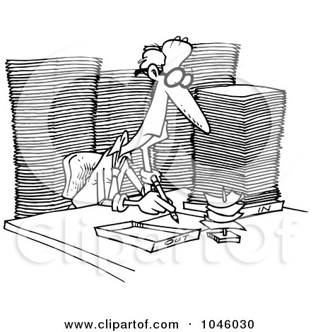 Royalty-Free (RF) Clip Art Illustration of a Cartoon Black And White Outline Design Of A Businessman Surrounded By Paperwork by toonaday