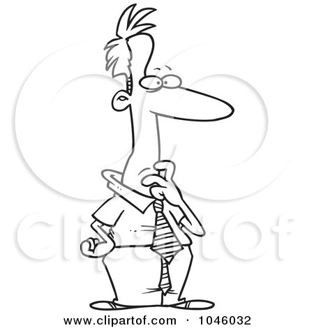 Royalty-Free (RF) Clip Art Illustration of a Cartoon Black And White Outline Design Of A Contemplating Businessman by toonaday