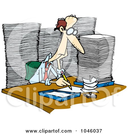 Royalty-Free (RF) Clip Art Illustration of a Cartoon Businessman Surrounded By Paperwork by toonaday