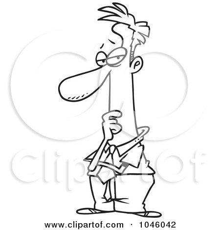 Royalty-Free (RF) Clip Art Illustration of a Cartoon Black And White Outline Design Of A Considering Businessman by toonaday