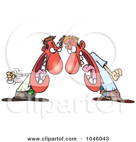 Royalty-Free (RF) Clip Art Illustration of Cartoon Businessmen Having A Conflict by toonaday
