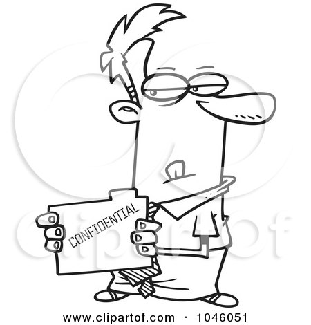 Royalty-Free (RF) Clip Art Illustration of a Cartoon Black And White Outline Design Of A Businessman Stealing A Confidential Folder by toonaday