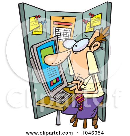 Royalty-Free (RF) Clip Art Illustration of a Cartoon Businessman Crammed In A Cubicle by toonaday