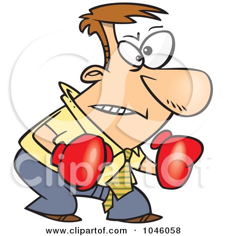 Royalty-Free (RF) Clip Art Illustration of a Cartoon Confrontational Businessman Wearing Boxing Gloves by toonaday