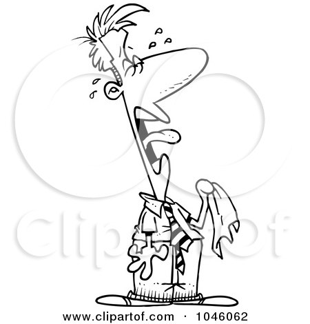 Royalty-Free (RF) Clip Art Illustration of a Cartoon Black And White Outline Design Of A Crying Businessman by toonaday