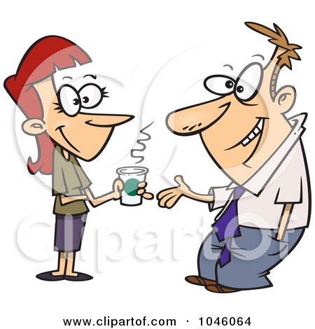 Royalty-Free (RF) Clip Art Illustration of a Cartoon Woman And Businessman Having A Conversation by toonaday