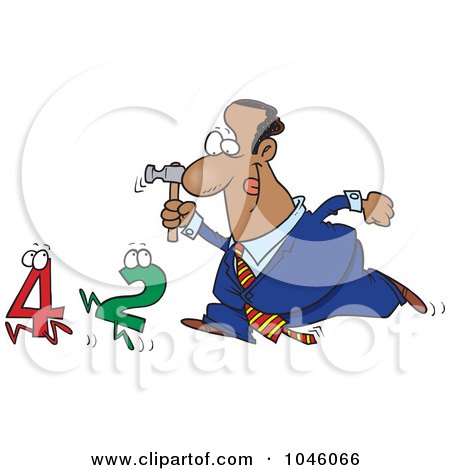 Royalty-Free (RF) Clip Art Illustration of a Cartoon Black Businessman Crunching Numbers by toonaday