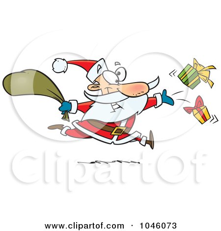 Royalty-Free (RF) Clip Art Illustration of a Cartoon Santa Tossing Gifts by toonaday