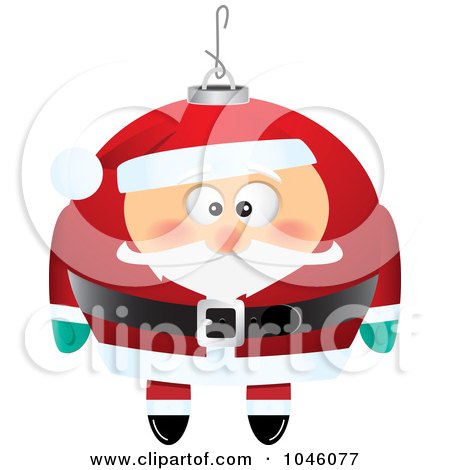 Royalty-Free (RF) Clip Art Illustration of a Cartoon Black And White Outline Design Of A Santa Xmas Ornament by toonaday