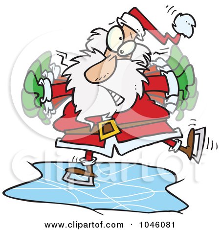 Royalty-Free (RF) Clip Art Illustration of a Cartoon Santa Ice Skating by toonaday