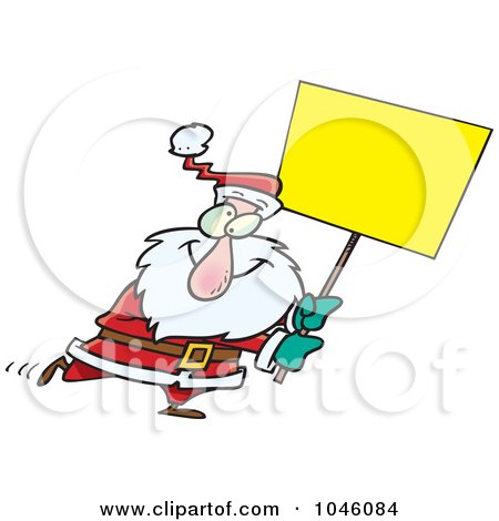 Royalty-Free (RF) Clip Art Illustration of a Cartoon Santa Carrying A Blank Sign by toonaday