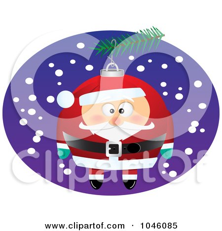 Royalty-Free (RF) Clip Art Illustration of a Cartoon Black And White Outline Design Of A Santa Christmas Ornament by toonaday