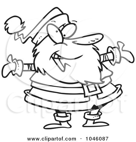 Royalty-Free (RF) Clip Art Illustration of a Cartoon Black And White Outline Design Of A Welcoming Santa by toonaday