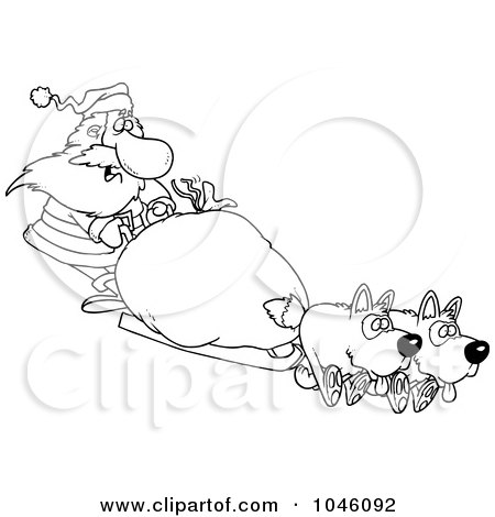 Royalty-Free (RF) Clip Art Illustration of a Cartoon Black And White Outline Design Of Santa Mushing by toonaday