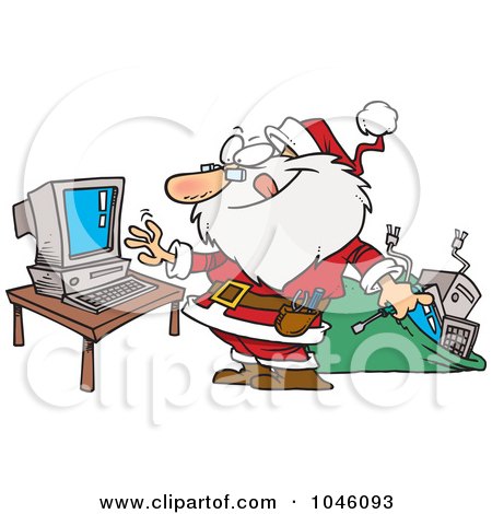 Royalty-Free (RF) Clip Art Illustration of a Cartoon Computer Repair Santa by toonaday