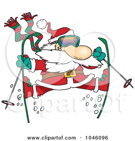 Royalty-Free (RF) Clip Art Illustration of a Cartoon Skiing Santa by toonaday