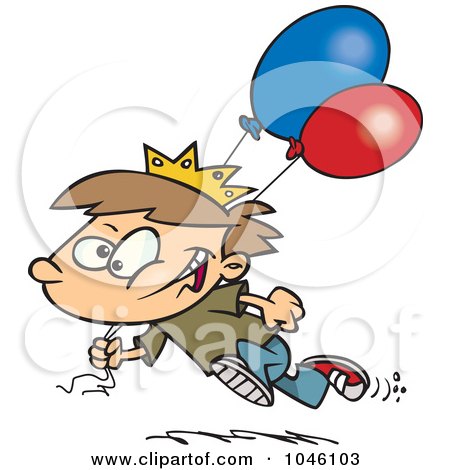 Royalty-Free (RF) Clip Art Illustration of a Cartoon Birthday Boy Running With Balloons by toonaday