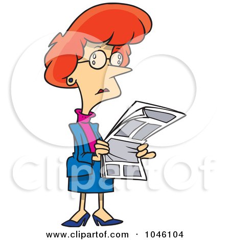 Royalty-Free (RF) Clip Art Illustration of a Cartoon Businesswoman Reading A Newspaper by toonaday