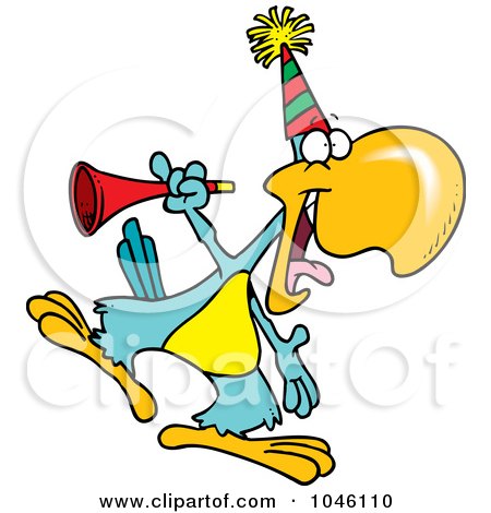 Royalty-Free (RF) Clip Art Illustration of a Cartoon Party Parrot With A Horn by toonaday