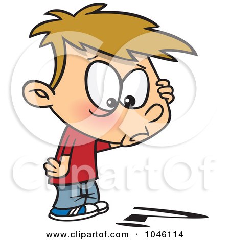 Royalty-Free (RF) Clip Art Illustration of a Cartoon Confused Boy Looking Down At A Question Mark by toonaday