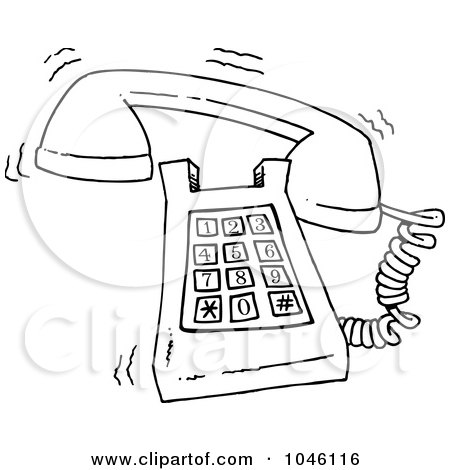 Royalty-Free (RF) Clip Art Illustration of a Cartoon Black And White Outline Design Of A Ringing Desk Phone by toonaday