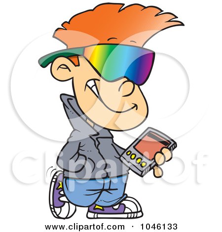 Royalty-Free (RF) Clip Art Illustration of a Cartoon Cool Kid Carrying A Smart Phone by toonaday