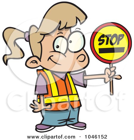Royalty-Free (RF) Clip Art Illustration of a Cartoon Patrol Girl Holding A Stop Sign by toonaday