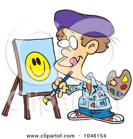 Royalty-Free (RF) Clip Art Illustration of a Cartoon Boy Painting A Smiley Face by toonaday