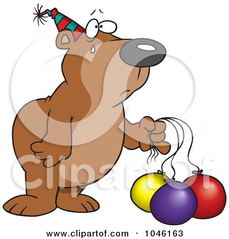 Royalty-Free (RF) Clip Art Illustration of a Cartoon Birthday Bear With Deflating Balloons by toonaday