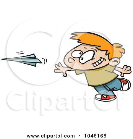Royalty-Free (RF) Clip Art Illustration of a Cartoon Boy Throwing A Paper Plane by toonaday