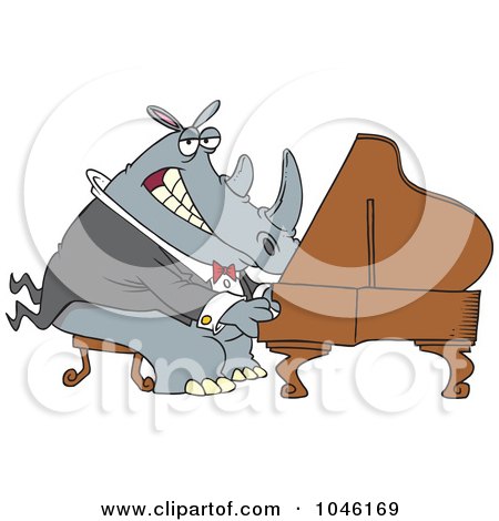 Royalty-Free (RF) Clip Art Illustration of a Cartoon Rhino Pianist by toonaday
